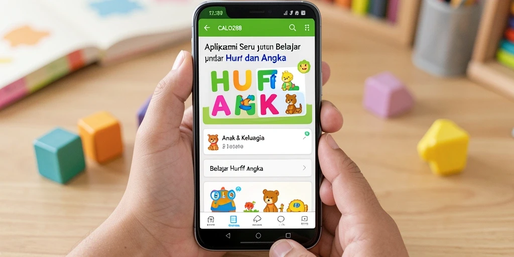 Tampilan antarmuka USER FRIENDLY CALO288 untuk belajar huruf dan angka.